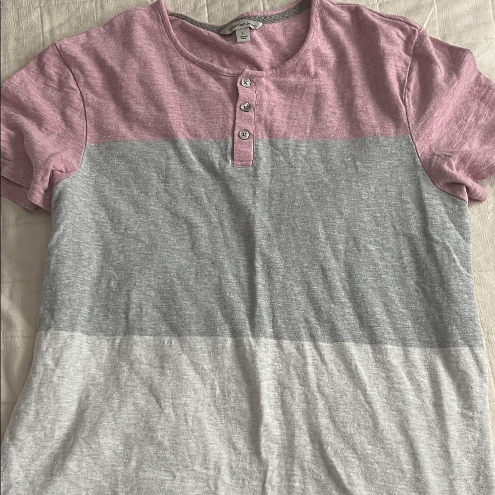 Calvin Klein Kids Pink and Gray Striped Tee